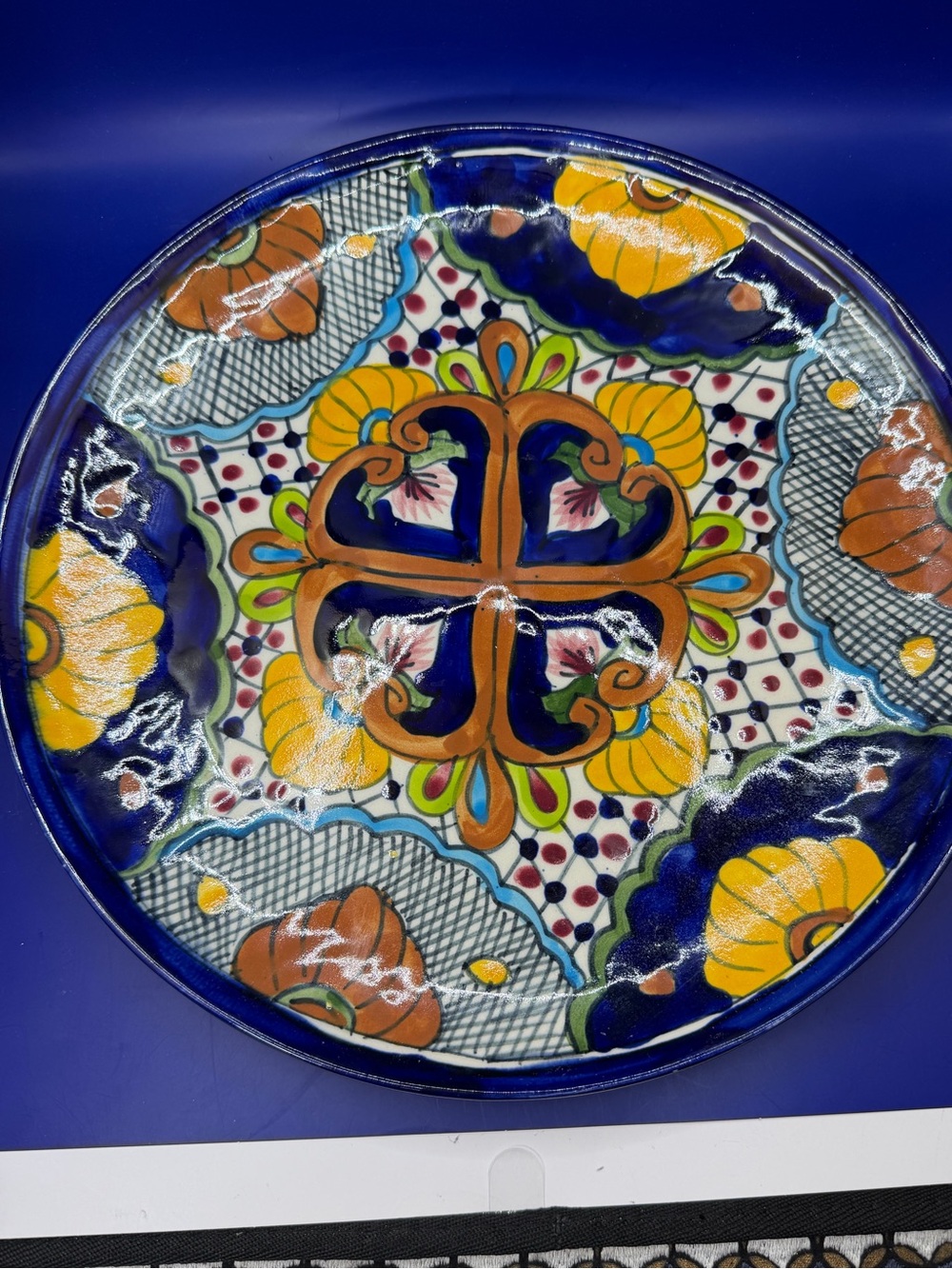 Hand-Painted Talavera Decorative Wall Plate - Blue & Multicolor
